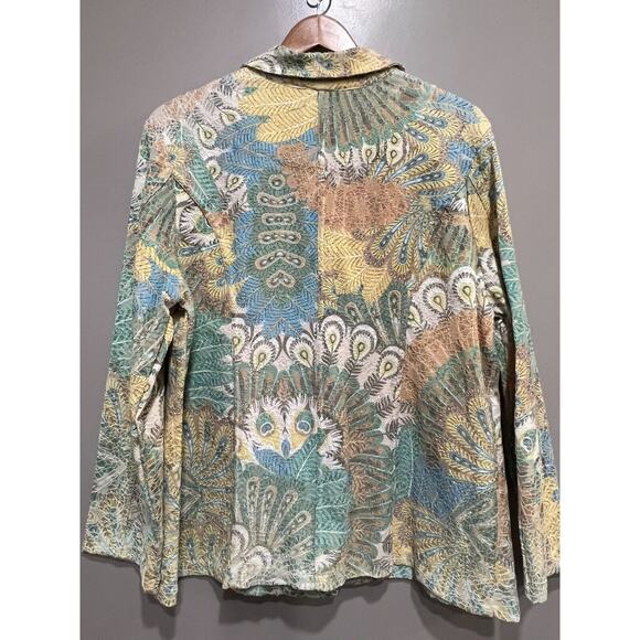 KAKTUS Shirt Jacket button down Art textured peacock,pastel,transition  Sz 1X - Picture 3 of 7